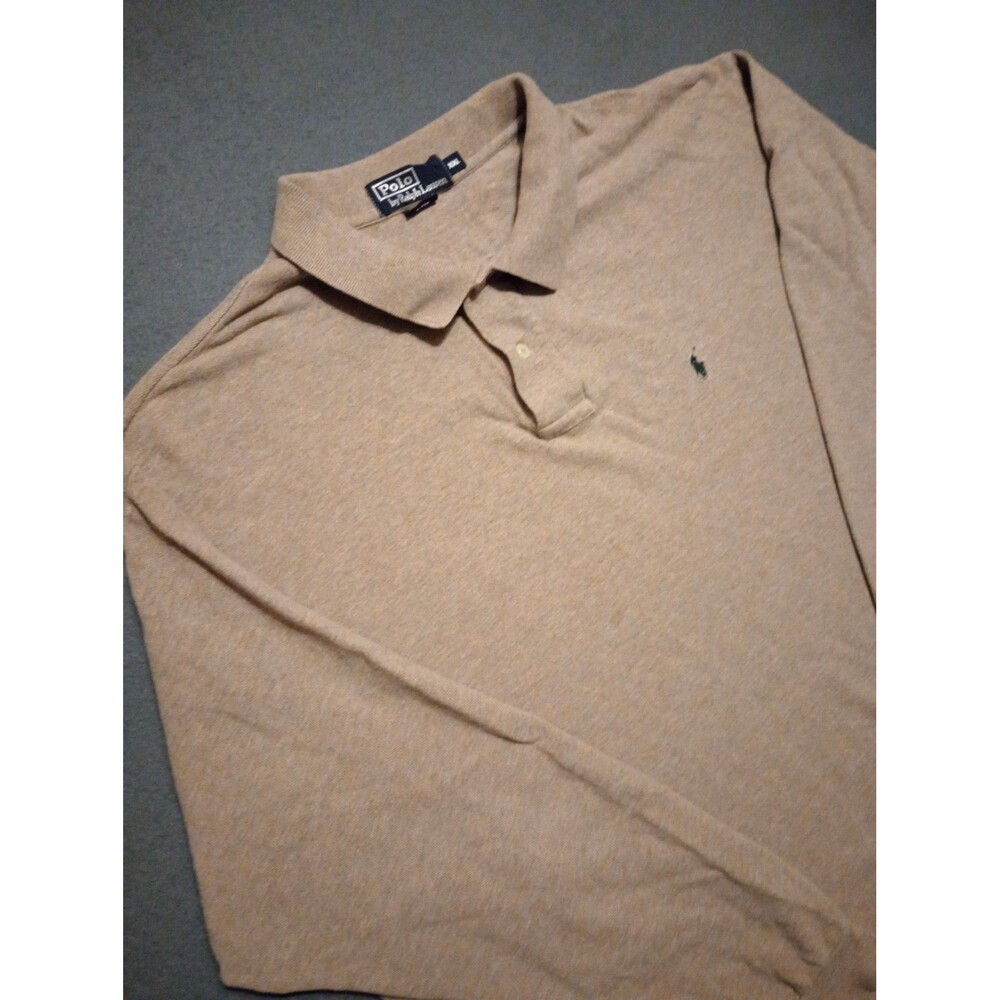 Polo Ralph Lauren Men XXL Long Sleeve Polo Shirt Tan Peeble 100% Cotton